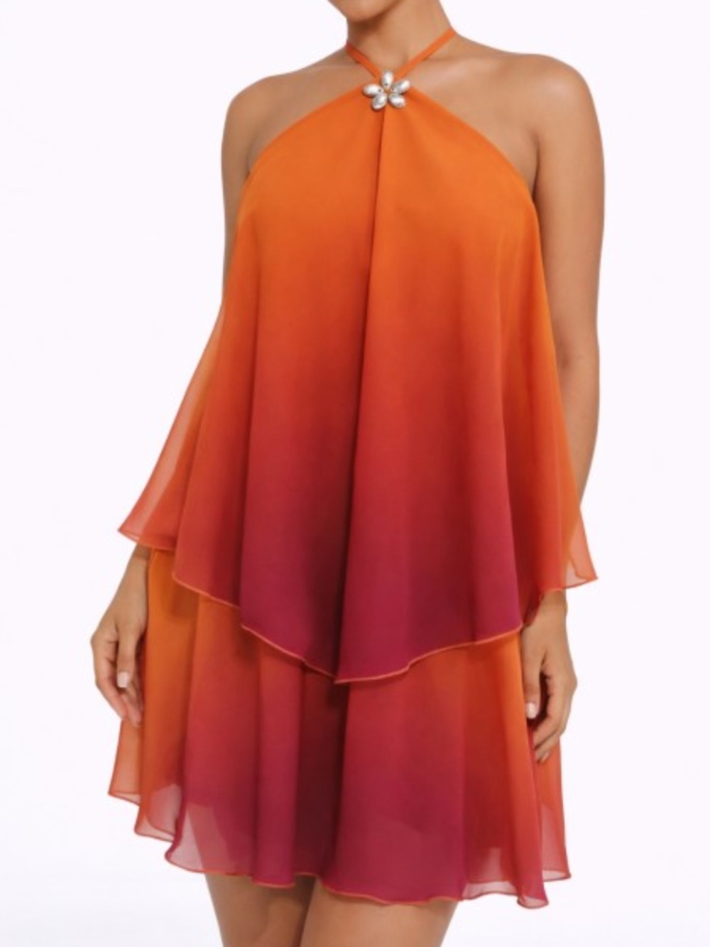 OMBRÉ SLEEVELESS HALTER TOP LAYERED CHIFFON BACKLESS MINI DRESS NWOT - Picture 6 of 16